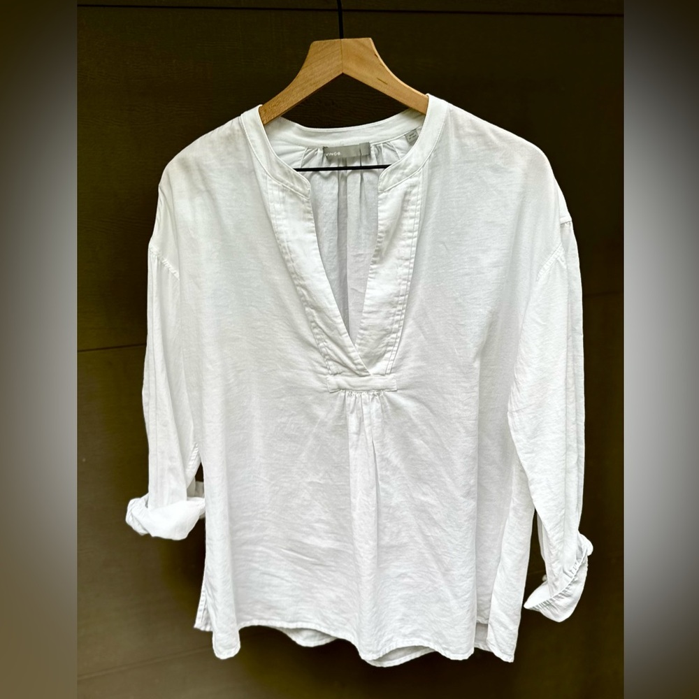 VINCE Italian cotton bohemian pullover blouse top. Crisp white. Size M.